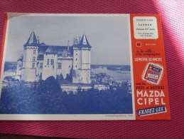 BUVARD Publicitaire:la Pile MAZDA Lumière Blanche Illustration Maine &-Loire Le Château De Saumur XVe Siècle Vu Ense - Piles