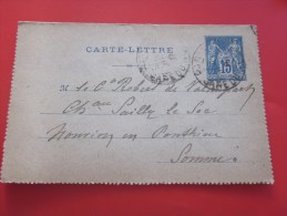 Carte Lettre Entiers Postaux Type Sage 15c  NOUVION  Comte De Valangart Brigode Château De Brocourt Par Liomer - Cartes-lettres