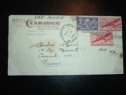 LETTRE PAR AVION POUR FRANCE TP AVION 6C X2 + 3C OBL.MEC. MAR 27 1949 MEMPHIS  + HOTEL CLARIDGE - Cartas & Documentos