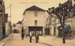 VERNEUIL-SUR-SEINE CAFE LAFORCE CARTE TOILLE COLORISEE ANIMEE RARE - Verneuil Sur Seine