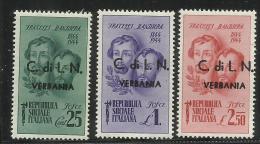 ITALY ITALIA 1945 CLN VERBANIA FRATELLI BANDIERA SET OVERPRINTED SERIE SOPRASTAMPATA 3 VALORI MNH - Centraal Comité Van Het Nationaal Verzet (CLN)