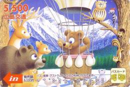 Carte JAPON / Série Hiro Comics Animal - Oiseau HIBOU Ours Montgolfière Biche Ecureuil - OWL & Balloon Japan Bus Card - Hiboux & Chouettes