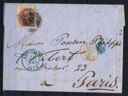 Belgium, Complete Letter 1855 Brussels -> Paris, Stamp Has Nice Margins - 1851-1857 Medaillen (6/8)