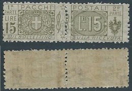 1914-22 REGNO PACCHI POSTALI 15 LIRE MNH ** - ED279 - Postpaketten