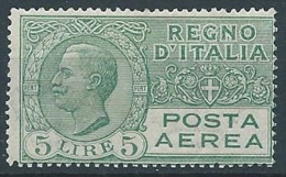 1926-28 REGNO POSTA AEREA EFFIGIE 5 LIRE MNH ** - ED258-2 - Pneumatische Post