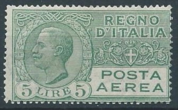 1926-28 REGNO POSTA AEREA EFFIGIE 5 LIRE MNH ** - ED258-2 - Correo Neumático