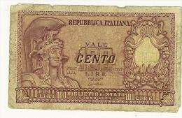 CARTAMONETA - PAPER MONEY  - 100 LIRE - QUALITY B - NON STIRATA 100 Lire 31.12.1951 Bolaffi/Cavallaro/Giovinco - 100 Liras