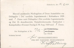 Denmark GENERALSEKRETÆREN NORDISK INGENIØRMØDE, København 1929 Card Karte To AALBORG Tryksag (2 Scans) - Lettres & Documents