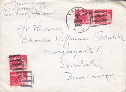 United States Hawaii Airmail KAILUA 1960 Cover Lettre To SINDAL Denmark Booklet Stamps (2 Scans) - Hawaii
