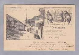 NE CORTAILLOD 1898.V.24 Cortaillod  Vue Du Village Et Hannetons Avec Emblème Dessin Hügenu - Cortaillod