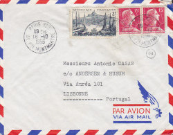 France Airmail Par Avion PARIS (122) Av. Pte Montmartre 1956 Cover Lettre To LISBONNE Portugal - 1927-1959 Covers & Documents