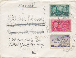 United States Airmail NEW YORK Hamilton Grange Station 1948 Cover Lettre VIRGINIA BEACH, READRESSED Roosevelt (2 Scans) - 2c. 1941-1960 Briefe U. Dokumente
