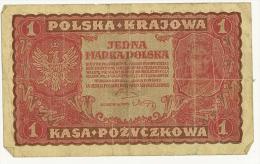 POLONIA - POLSKA - KRAJOWA POLAND -  1 Mark/Marka Polska Krajowa 1919  -  QUALITY BB - Griekenland