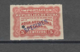 O) CARIBE, SPECIMEN, REVENUE-PROOF, RED, IMPORTACION AGUA ARTIFICIAL-IMPORT ARTIFICIAL WATER, 5 CENTAVOS, AMERICAN - Imperforates, Proofs & Errors