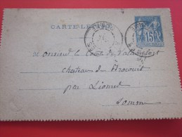 Cart Lettre Entiers Postaux Type Sage 15c/Airaines/Comte De Valangart Brigode Château De Brocourt Par Liomer - Cartes-lettres