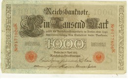 NUMISMATICA - 1000 MARCHI DEL 1910 - FIOR DI STAMPA - FRESCHISSIMA - CARTA CON FILI DI SETA - 1.000 Mark