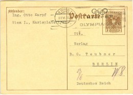 AUSTRIA Stationery With Cancel WIEN KAUFET OLYMPIA-LOSE - Ete 1936: Berlin