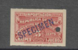 O) CARIBE, SPECIMEN, PROOF, REVENUE-EMPRESTITO, IMPORTACION -NAIPES-JUEGO-IMPORT CARDS, GAME, AMERICAN BANK NOTE, 5 - Imperforates, Proofs & Errors