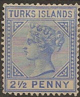 TURKS IS 1889 2 1/2d Ultramarine QV SG 65 M #BC687 - Turks & Caicos