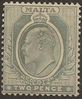MALTA 1904 2d Grey KEVII SG 51 HM #BC345 - Malta (...-1964)