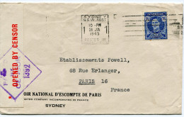 SYDNEY Enveloppe De 1945 Pour PARIS Contrôle De La Censure ( 2 Scans) - Marcophilie