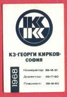 K978 / 1968  SOFIA - State Boilers Building Plant " Georgi Kirkov " - Calendar Calendrier Kalender - Bulgaria Bulgarie - Petit Format : 1961-70