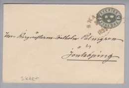 Heimat Schweden Skara 1892-07-31 Ganzsache Nach Jonköping - Briefe U. Dokumente