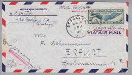 USA 1941-04-10 Brooklin Zensur-Airmailbrief Nach Erfurt - Cartas & Documentos