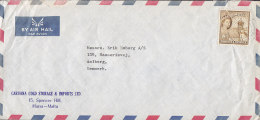 Malta Airmail CARUANA COLD STORAGE & IMPORTS Ltd., VALLETTA 1963 Cover Brief To Denmark QEII. Stamp Vedette - Malta (...-1964)