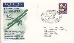 New Zealand Cover To Canada 50th Anniversary 1st Crossing Of Cook Strait By Air Cancel: Christchurch - Wellington - Covers & Documents