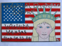 Patrick Hamm 12th Anual Poscard Show Wichita Kansas 1989 Femme Statue Liberté Drapeau USA Etats-Unis (n°407) - Hamm