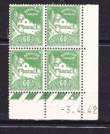 ALGERIE N° 48 60C VERT JAUNE TYPE MOSQUÉE DE LA PÊCHERIE COIN DATE DU 3.4.1942  GROS POINT SUR LE I DE RÉPUBLIQUE ** - Unused Stamps