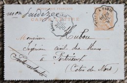 Entier Postal Carte-lettre Type Mouchon 15c Pour Portrieux Oblitération Meaux à Paris - Letter Cards