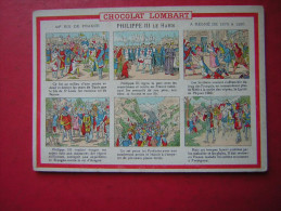 CHROMO PUBLICITAIRE   CHOCOLAT LOMBART   PHILIPPE III LE HARDI      44 E ROI DE FRANCE - Lombart