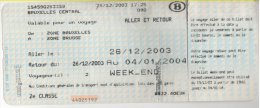 Alt406 Biglietto Treno Ticket Train Billet Belgique Belgio Bruxelles Central Brugge Ferrovie Railway Line Ferrocarril - Europe