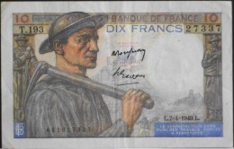 FRANCE 1 BILLET De BANQUE De 10Francs Type Mineur - L.7=4=1949.L. - 10 F 1941-1949 ''Mineur''