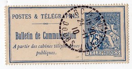 Timbre Téléphone N°24 25c Bleu Sans Fond De Sûreté Cachet ARC Sous MONTENOT DOUBS 1910 - Telegraphie Und Telefon