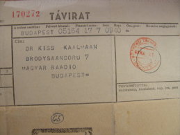 Hungary - Telegramme Telegraph  Sent By PALOTAI BORIS  To Dr. Kiss Kálmán , Magyar Rádió 1963 -  S13.03 - Telegrafi