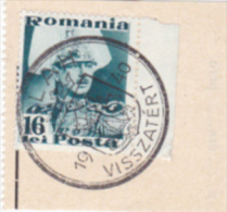 KING CHARLES 2ND STAMP, ZALAU VISZATERT SPECIAL POSTMARK ON FRAGMENT, 1940, ROMANIA - Briefe U. Dokumente