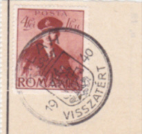 KING CHARLES 2ND, ZALAU VISZATERT SPECIAL POSTMARK ON FRAGMENT, 1940, ROMANIA - Cartas & Documentos