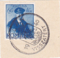 KING CHARLES 2ND, ZALAU VISZATERT SPECIAL POSTMARK ON FRAGMENT, 1940, ROMANIA - Cartas & Documentos