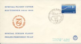 Speciale Vlucht Philips Friendship PH-LIP (24 September 1966) - Met Adres / Open Klep - Cartas & Documentos