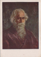 Rabindranath Tagore, Nobel Prize Winner, Poet, Playwrighter, Essayist, Painter, USSR Russian Painting Postcard As Scan - Premi Nobel