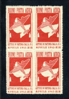 AOI 1941 Franchigia Militare RARA Quartina N.2 Carminio MNH LUX Splendida, Certificato Biondi  Cat. € 5000 - Afrique Orientale Italienne