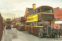 Pool Meadow - Late 50s - 4 Busses On Coventry Side Of Bus Station  -  Art Postcard By Transport Artist G.S.Cooper - Coventry