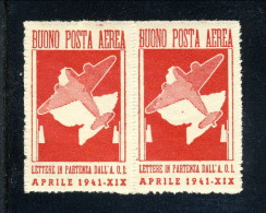 AOI 1941 Franchigia Militare RARA Coppia N.2 Carminio MNH Freschissima Certificato Biondi. Catalogo € 2500 - Italian Eastern Africa