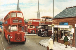 Exit Of Pool Meadow Bus Station  -  Midland Red  -  Art Postcard By Transport Artist G.S.Cooper - Coventry