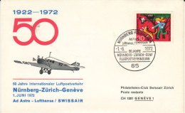 Nurnberg Zurich Geneve 1972 - 50 Jahre - Swissair Erstflug First Flight 1er Vol - Erst- U. Sonderflugbriefe