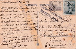 01863 Tarjeta Postal De Barceloa A Loire-Francia - Censura Militar 1941 - Bolli Di Censura Nazionalista