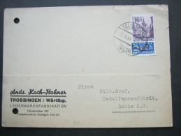1949, Wohnungsbaumarke Auf Karte Aus Trossingen - Autres & Non Classés